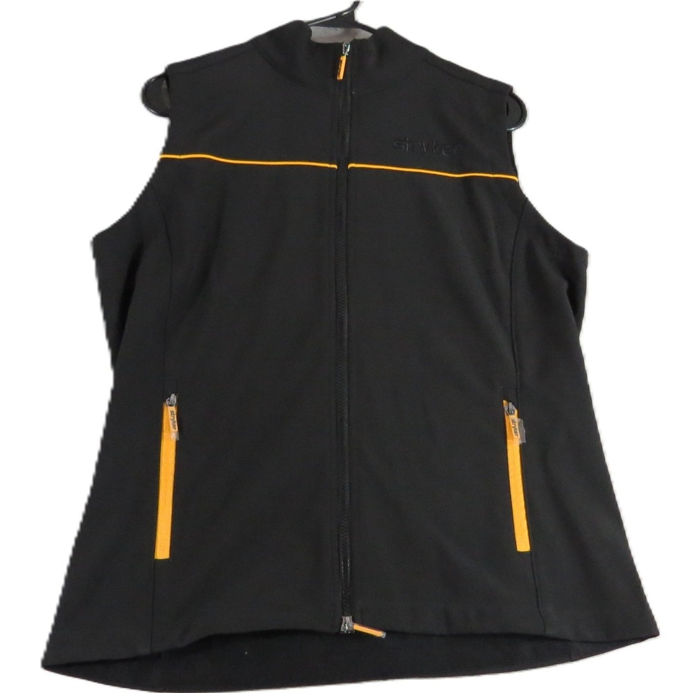 NWOT Stryker Softshell Vest Women M Black Yellow Full Zip Corporate Logo Pocket